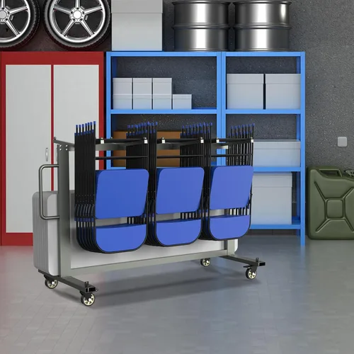 Miniatura 8 de Silla plegable gris y carrito de mesa, capacidad de peso de 400 libras, silla plegable con ruedas giratorias de 4 pulgadas que hacen que almacenar