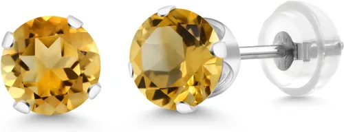 Miniatura 271 de Gem Stone King Aretes solitarios con piedra natal de oro de 14 quilates Redondos de 0.236 in Aretes de oro para mujeres y hombres