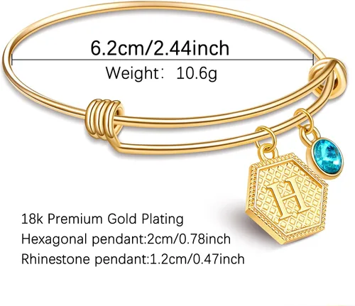 Miniatura 2 de Suonie Pulseras chapadas en oro de 18 quilates, 26 letras con dije hexagonal de inicial, pulseras ajustables para mujer, pulsera de diamantes