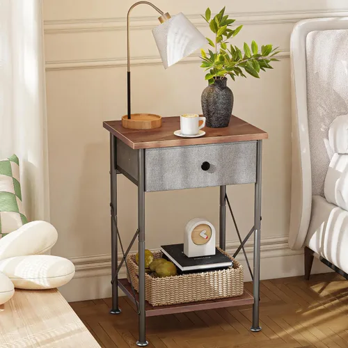 Miniatura 2 de VECELO Mesitas de noche modernas y versátiles, diseño X, mesa auxiliar de noche, estante de almacenamiento con cajón para sala de estar y Marrón