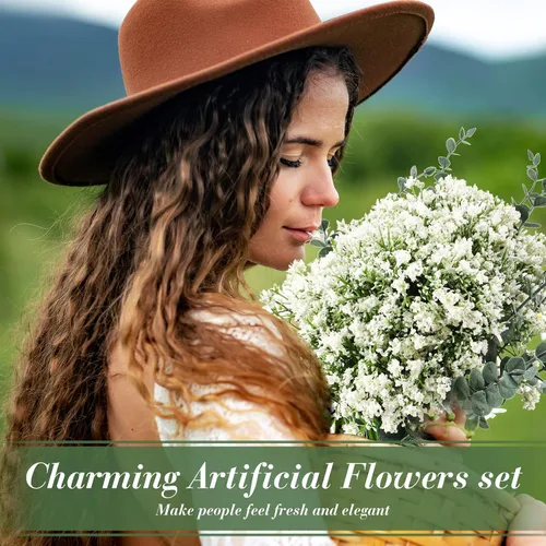 Miniatura 5 de Retrowavy 80 piezas de flores artificiales de aliento de bebé, flores de aliento de bebé, ramos de gypsophila con tallos de eucalipto sintético