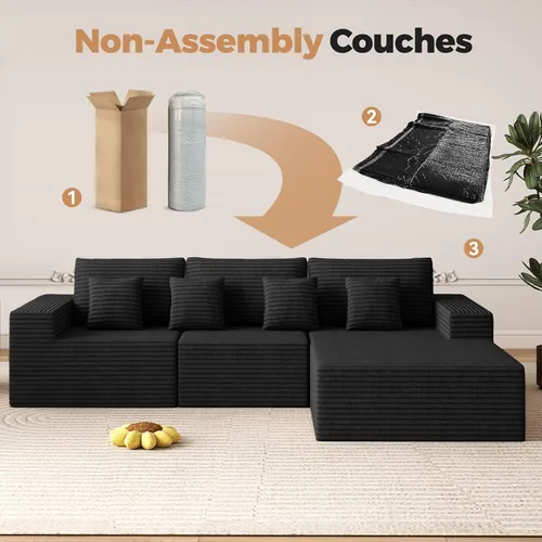 Miniatura 6 de Sofás modulares seccionales de nube de 111 pulgadas con chaise en forma de L, sofá sin estructura tapizado de asiento profundo para sala de estar