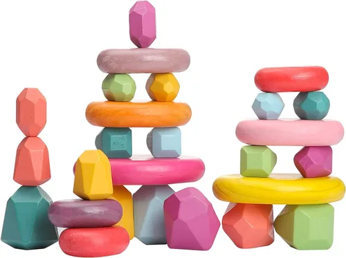Miniatura 8 de OESSUF 48 piezas de bloques apilables, piedras apilables de equilibrio, juguetes de construcción de madera, juego de apilamiento de piedra de madera
