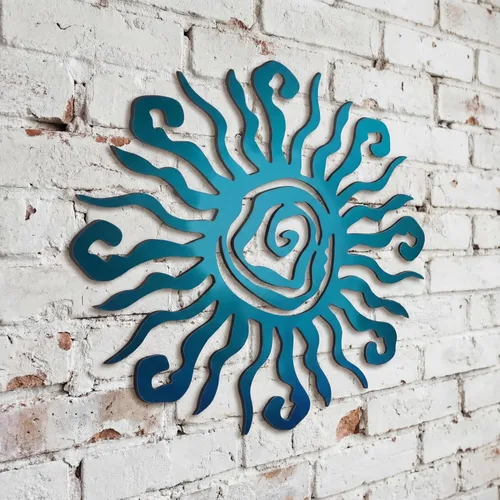 Miniatura 8 de Moxweyeni Arte de pared de metal con sol de 12 pulgadas, decoración al aire libre, loco y grande, decoración de pared de metal, decoración de Azul