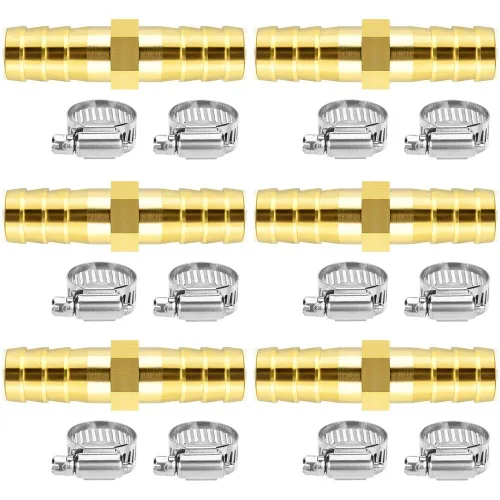 Miniatura 9 de Da by 3 unids 1/2" (12.5mm) Barb Splicer Mender Hose Latón Barb Fitting con 6 abrazaderas de tubo de acero inoxidable para agua/combustible/aire