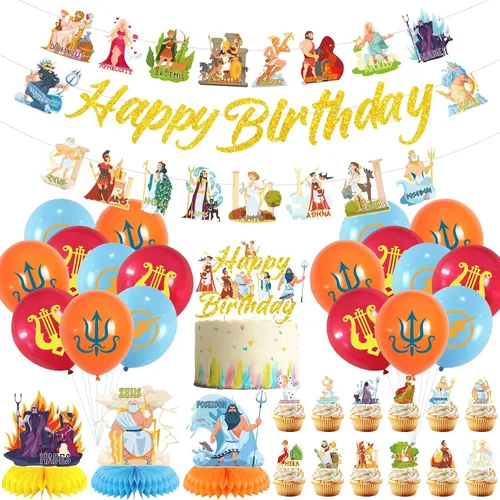 Decoraciones de fiesta de mitología griega, suministros de fiesta de cumpleaños de mitología griega incluyen pancartas de feliz cumpleaños, adornos