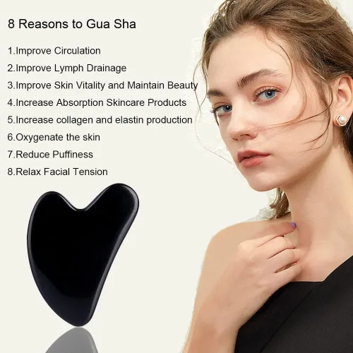 Miniatura 2 de Herramientas faciales Gua Sha, herramienta de masaje Gua Sha de obsidiana negra, herramienta de guasha de jade natural para masaje de piel facial