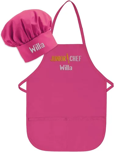 Miniatura 9 de Delantal personalizado bordado Junior Chef Kids Delantal Juego de blanco.