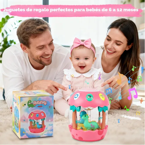 Miniatura 7 de M SANMERSEN Juguetes para bebés de 6 a 12 meses, juguetes musicales giratorios de dinosaurio para bebés de 0 a 6 a 12 a 18 meses, juguetes para Rosa