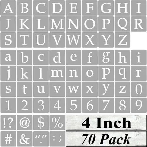 Miniatura 14 de Plantillas de letras del alfabeto de 5 pulgadas para pintar, paquete de 70 plantillas de letras y números con letreros para pintar sobre madera