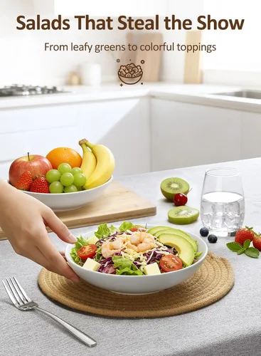 Miniatura 4 de Tazones para pasta, cuencos de sopa de ensalada blanca de 22 onzas, cuencos grandes para pasta, platos de pasta de porcelana, cuencos anchos y poco