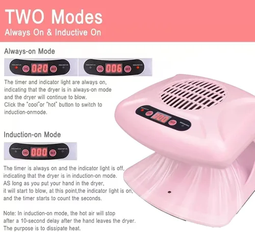Miniatura 4 de Secador de uñas para esmalte regular de 300 W, ventilador de secado de uñas 2 en 1 con sensor automático, aire caliente y frío, secador de uñas
