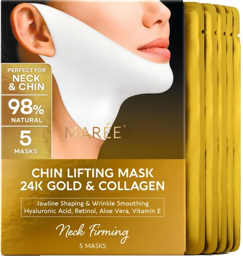 MAREE Máscara de elevación de línea V con oro de 24 quilates, mascarilla facial de colágeno profundo para mujeres, máscara moldeadora de mandíbula