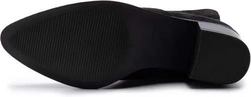 Miniatura 5 de Athlefit Botas de tacón alto y grueso para mujer, botas de gamuza sintética con puntera puntiaguda y cremallera lateral