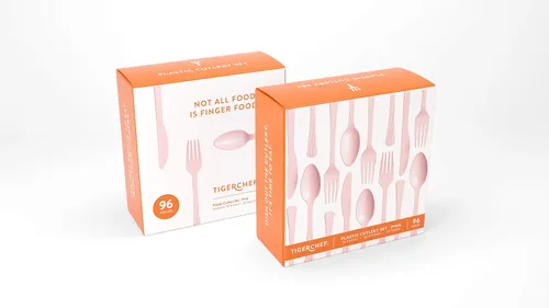 Tiger Chef - Cubertería de plástico de color resistente, incluye tenedores, cucharas para el té y cuchillos, Rosado