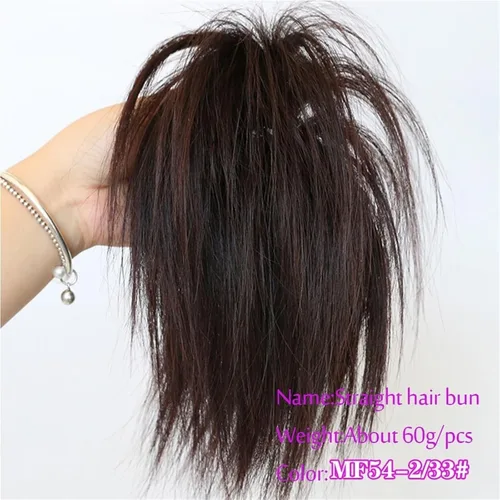 Miniatura 15 de GRFIT Extensiones de moño de cabello sintético con moño, desordenado, esponjoso, lacio, banda elástica, moño para mujer, extensiones de moño