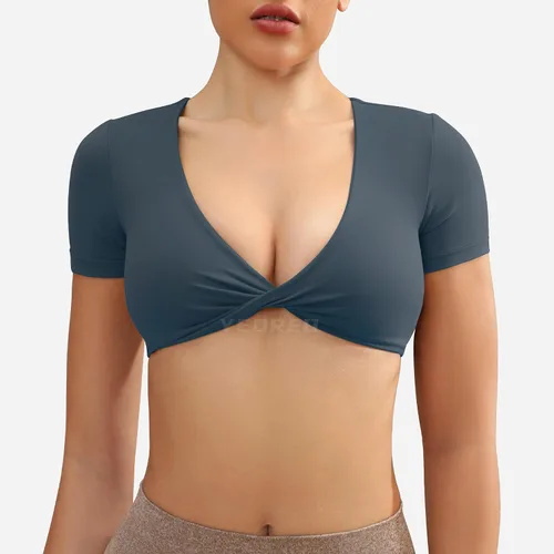 Miniatura 2 de YEOREO Kyla Workout Crop Tops for Women Short Sleeve Twist Front Crop Tank Top Padded Sports Bra Casual Shirts