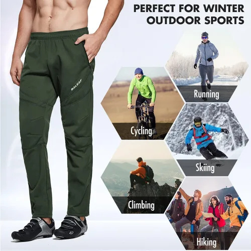 Miniatura 25 de baleaf Pantalones de forro polar para hombre, pantalones de ciclismo de invierno, ropa de bicicleta de montaña, equipo térmico para correr en clima