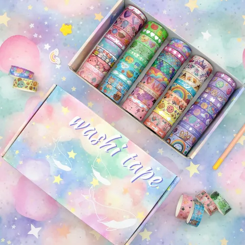 Miniatura 4 de WAPETASHI Juego de 50 rollos de cinta washi, cinta Washi plateada para álbumes de recortes, diario de viñetas, planificador, regalo, cinta