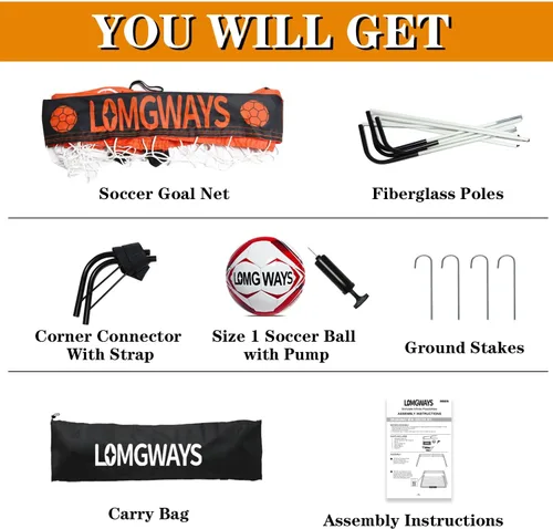 Miniatura 3 de LOMGWAYS Soccer Goal – Foldable Frame Net for Kids + Youth – Indoor + Outdoor Soccer Goal with Carry Bag – Easy Set up – Multiple Sizes for Practice