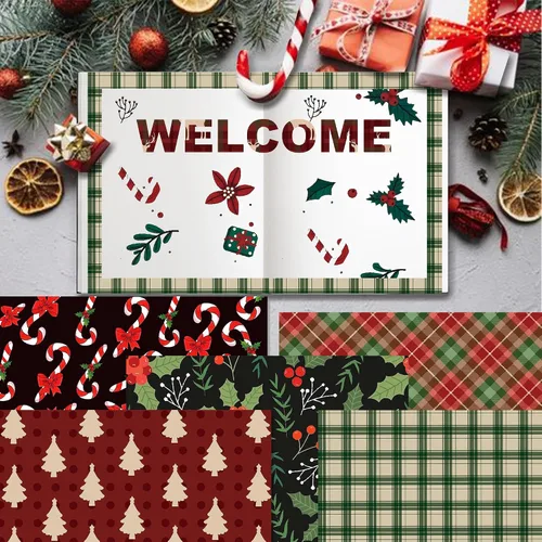Miniatura 2 de 24 hojas de papel de álbum de recortes con patrón navideño, 12 x 12 pulgadas, doble cara, rojo y verde, texturizado, floral, papel plegable