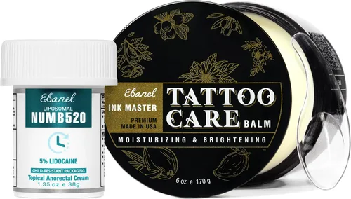 Ebanel Set de crema anestésica de lidocaína al 5% y bálsamo para tatuajes, crema anestésica tópica Numb520 para alivio del dolor, quemaduras y