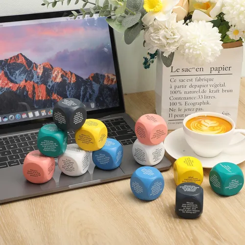Miniatura 7 de Hanaive 12 piezas de dados de conversación para romper el hielo, juegos de equipo para romper el hielo, juego de dados para adultos, trabajo