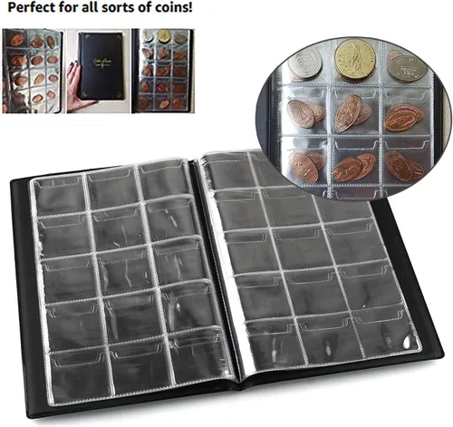 Miniatura 5 de Álbum de monedas de 150 bolsillos, libro de colección de monedas de recuerdo, ideal para pasaporte presionado, coleccionista de monedas de Negro