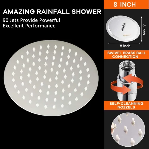 Miniatura 4 de NearMoon Cabezal de ducha de lluvia, diseño ultra fino - aumento de presión, experiencia genial, lluvia de alto flujo, acero inoxidable