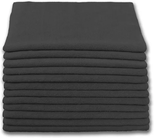 Paños de limpieza profesionales de microfibra de 16 x 16 pulgadas, paquete negro de 12-300 GSM, ideal para quitar el polvo y limpieza general
