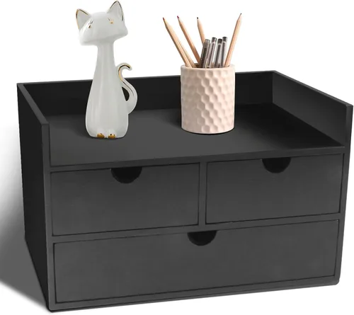 Miniatura 8 de Charmewooden Organizador de escritorio de bambú con cajones, organizador de encimera con cajones, cajón de almacenamiento de maquillaje, 2 cajones