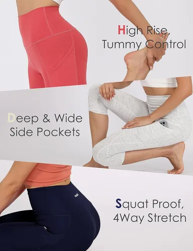 Miniatura 6 de ODODOS Leggings capri con cintura alta bolsillos control de abdomen para mujer no transparentan para yoga entrenamiento deportes y correr