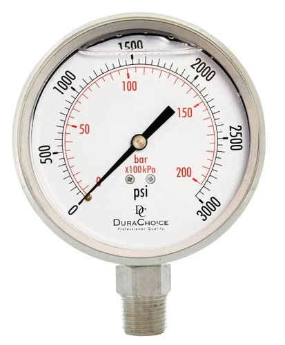 Miniatura 10 de Medidor de presión de acero inoxidable lleno de aceite de 4" - 1/2" NPT montaje inferior 1000PSI