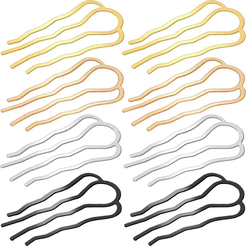 8 accesorios metálicos para el cabello, clips para tenedores, peines laterales, varillas en forma de U de 4 puntas para recoger, moños y peinados