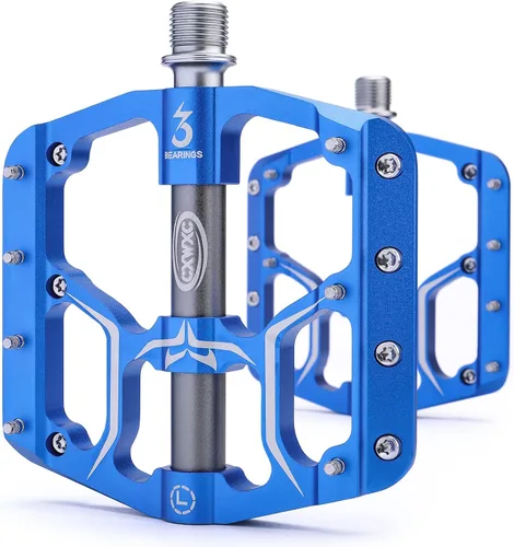 Pedales de bicicleta de carretera/montaña – 3 rodamientos de 9/16 pulgadas de aleación de aluminio – Pedal de bicicleta de montaña con clavos Azul