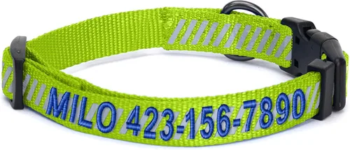 Miniatura 32 de Pawtitas - Collar reflectante para perro - Nombre y número de teléfono personalizados, ajustable para perros pequeños y cachorros - Morado Púrpura