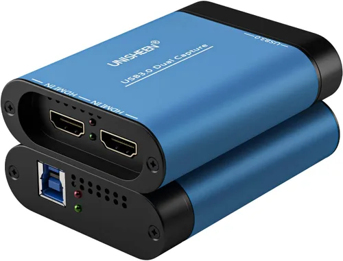 Tarjeta de captura de doble entrada - Dispositivo de captura de video HDMI a USB 3.0, 1080P 60fps UVC YUV422 PnP HD convertidor de grabación de