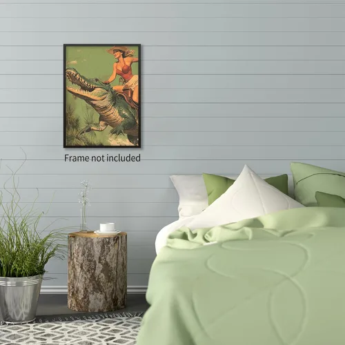 Miniatura 3 de Haitunone Arte de Pared Vintage Sudoeste Occidental Arte de Pared Único Divertido Pósters de Animales Vaquera Montando Arte de Aligátor en Lienzo
