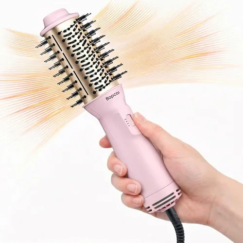 Bopcal Cepillo secador de pelo de viaje de 2 pulgadas, cepillo de aire caliente de doble voltaje 100-240V, cepillo secador de pelo iónico 4 en 1
