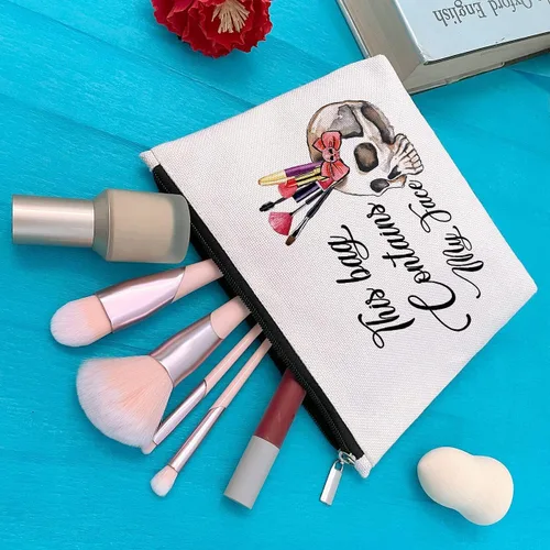 Miniatura 5 de GevGuxLuo A girl loves Makeup Bag, Beige, Contiene mi cara