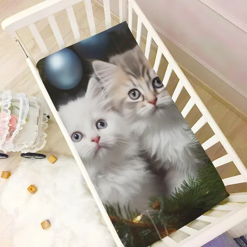 Miniatura 6 de Sábanas bajeras para cuna, diseño de gatitos con árbol de Navidad, para niño y niña, para colchón de niños pequeños, sábana de juego 21216555