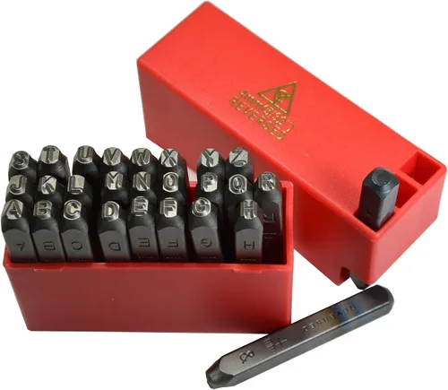 Miniatura 44 de Juego de 27 sellos de acero resistente con letras mayúsculas de 3/64" 1mm, kit de punzones de alfabeto para estampado a mano de caracteres, código
