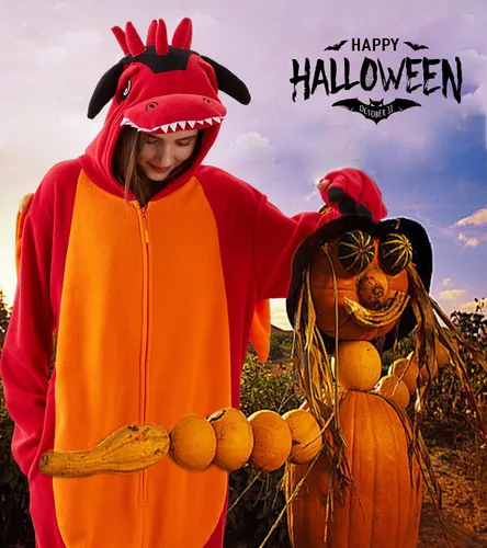 Miniatura 4 de Focupaja Pijama de dragón para adultos, disfraz de Halloween, ropa de dormir de una pieza