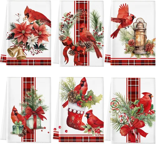 Miniatura 12 de Hosuly 6 Piezas Toallas de Cocina Navideñas Afroamericanas Paños de Platos de Santa Negro Toallas de Mano Navideñas Negras y Rojas Santa Ángel Acebo