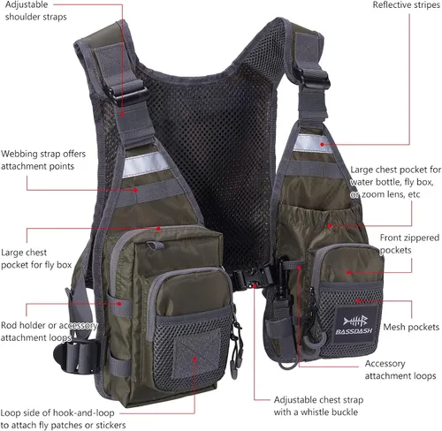 Miniatura 3 de BASSDASH FV08 Chaleco ultraligero de pesca con mosca para hombres y mujeres Paquete de pecho portátil Talla única para la mayoría