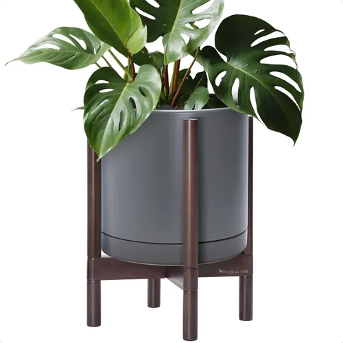 Miniatura 87 de D'vine Dev Maceta de cerámica con soporte de ébano – Maceta redonda moderna de 8 pulgadas con soporte para maceta de madera, color negro, 55-B-M-2