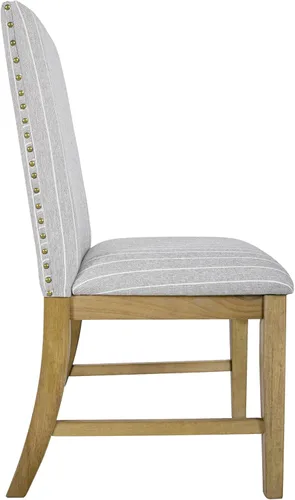 Miniatura 235 de Homepop Silla de comedor con detalles festoneados, sillas de comedor Parsons tapizadas, muebles decorativos para el hogar, tejido gris claro