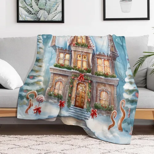 Miniatura 5 de Mantas suaves y mantas para sofá, casa de Navidad y pan de jengibre, manta de microfibra suave y acogedora manta de microfibra para hombre, casa