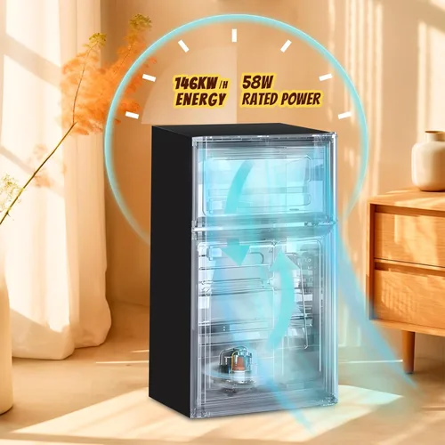 Miniatura 8 de Mini refrigerador con congelador, refrigerador pequeño de doble puerta, refrigerador de dormitorio para soltero, con estantes extraíbles para Negro