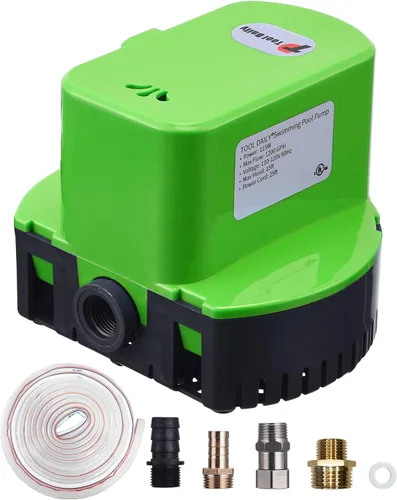 Bomba automática de cubierta de piscina, bomba sumergible para cubierta de piscina de 1200 GPH, bomba de sumidero con 4 adaptadores manguera de